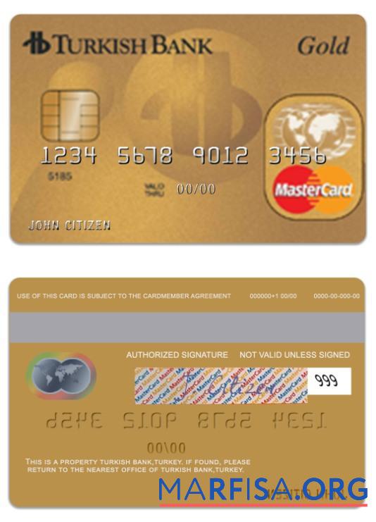 Blank Turkey TurkishBank gold mastercard template
